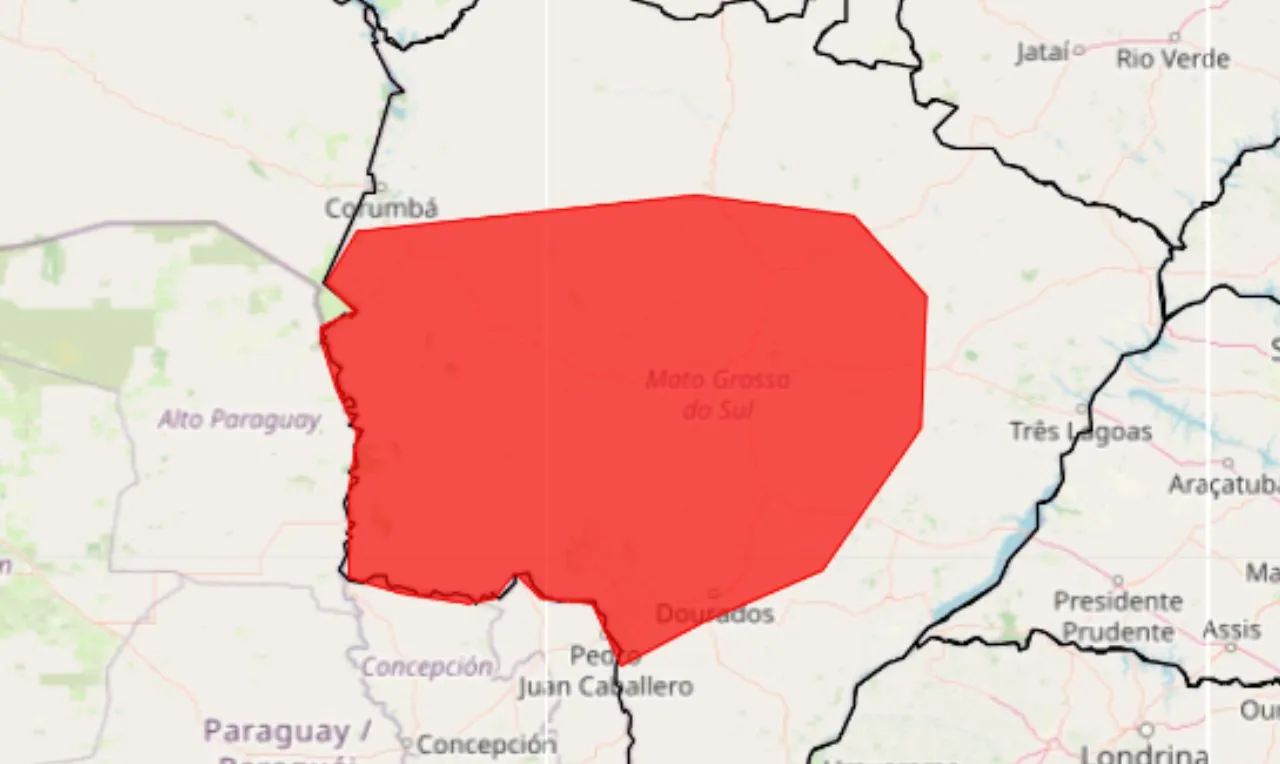 o mapa mostra &agrave;s &aacute;reas em alerta para chuva intensa e ventos fortes em 40 cidades